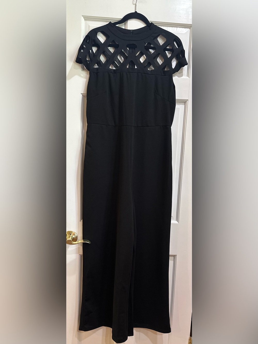 Shein Women's Black Jumpsuit Size 0XL Lattice Neckline Short Sleeves